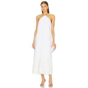 Alexis Izzie Iris White Feather Trimmed Maxi Dress Medium New $1,110